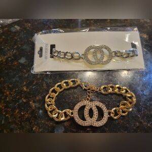 Gold and Silver Chain Bracelet with Crystal Accents